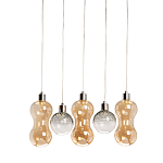 Люстра с 3-мя плафонами волнообразной формы цвета янтарь и 2-мя прозрачными шарообразными плафонами Lucid Rain  варинант исполнения - 1 | Loft Concept в Казани