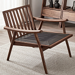 Кресло c каркасом из массива дерева и мягкой кожаной обивкой Walnut Armchair варинант исполнения - 8 | Loft Concept в Казани