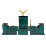 Настольный письменный набор из змеевика тёмно-зелёного цвета с декором в виде орла Successful Leader варинант исполнения - 6 | Loft Concept в Казани