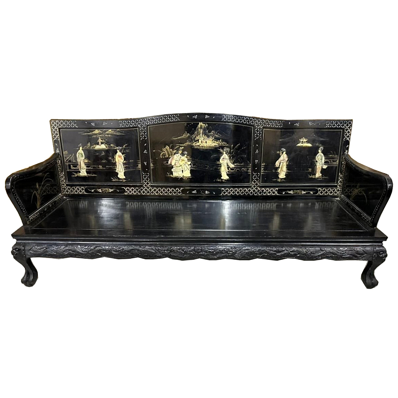 Большая Скамья Шинуазри Large Chinoiserie Bench Chinese Park Черный матовый Золотой Бежевый в Казани | Loft Concept 