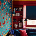 Обои с вышивкой ручной работы Flora Rio colourway on Liso Pine wool sateen варинант исполнения - 2 | Loft Concept в Казани