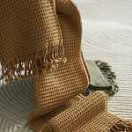 Плед из шерсти цвета охры с бахарамой Waffle Comfort варинант исполнения - 6 | Loft Concept в Казани