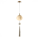 Подвесной светильник с шарообразным плафоном из белого стекла с подвеской из камня и кисточкой Agatelle варинант исполнения - 3 | Loft Concept в Казани