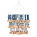 Люстра трехъярусная с декором из круглых деревянных бусин с кисточками Blue Wooden Beads Chandelier варинант исполнения - 1 | Loft Concept в Казани