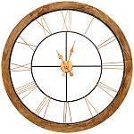 Часы настенные деревянные с римскими цифрами бронзового цвета Clock with History варинант исполнения - 1 | Loft Concept в Казани