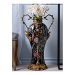 Ваза из фарфора черная с цветочной росписью и бронзовыми элементами Spring Garden варинант исполнения - 3 | Loft Concept в Казани