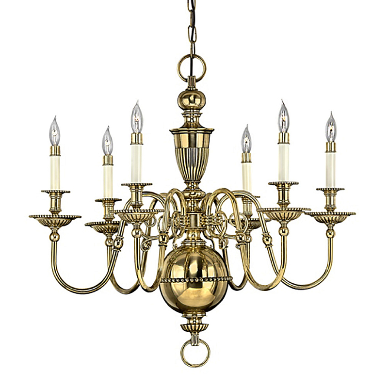 Люстра цвета латунь с 6-ю лампами в форме свечей в классическом стиле Hinkley Латунь Кремовый в Казани | Loft Concept 