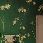 Обои ручная роспись Bamboo Golden on Edo Green India tea paper варинант исполнения - 1 | Loft Concept в Казани