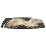 Обеденный стол с прямоугольной черно-золотой столешницей из стекла на 4-х металлических ножках Gold and Black Marble варинант исполнения - 3 | Loft Concept в Казани