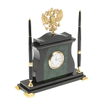 Часы настольные с Гербом России и 2-мя шариковыми ручками в комплекте Stone Clock варинант исполнения - 2 | Loft Concept в Казани