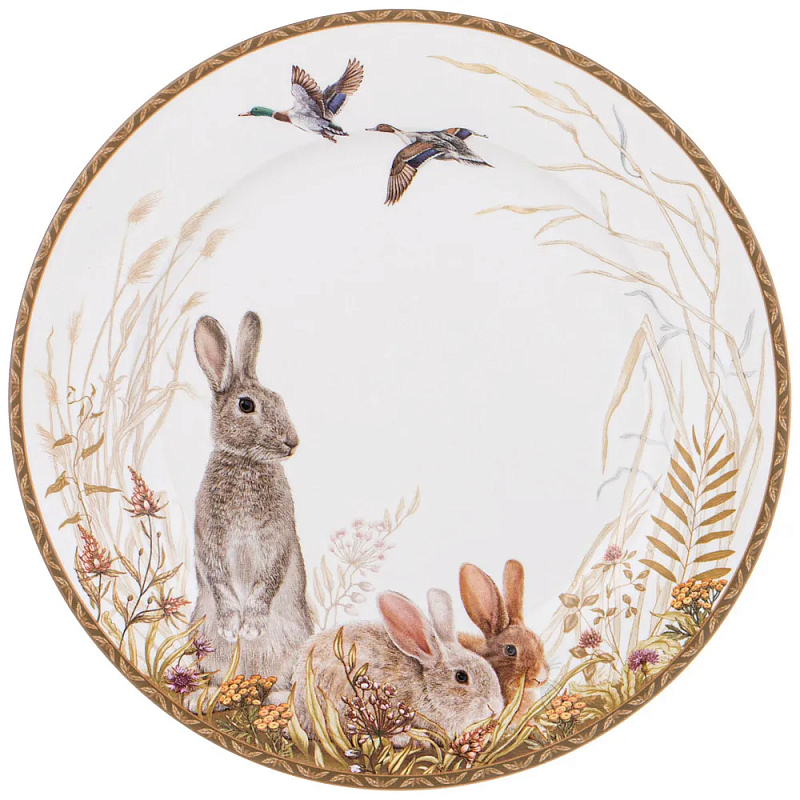 Тарелка закусочная из фарфора с изображением зайцев Hunting Porcelain Collection Белый Коричневый Мульти Тарелка закусочная из фарфора с изображением зайцев Hunting Porcelain Collection Белый Коричневый Мульти в Казани | Loft Concept