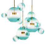 Люстра подвесная с прозрачными бирюзовыми стеклянными шарами и круглым основанием 3 лампы Giopato & Coombes варинант исполнения - 5 | Loft Concept в Казани