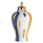 Ваза с крышкой и мазками синего и золого цвета на белом фоне Chinoiserie Ceramics варинант исполнения - 1 | Loft Concept в Казани