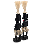 Комплект из 2-х деревянных статуэток Asmat Straw Headdress Statuettes Black Turquoise варинант исполнения - 2 | Loft Concept в Казани