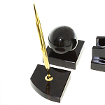 Настольный письменный набор из чёрного обсидиана с декором в виде льва Golden Lion варинант исполнения - 5 | Loft Concept в Казани