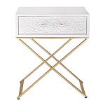 Приставной столик с выдвижным ящиком  White Table Carved Pattern варинант исполнения - 4 | Loft Concept в Казани