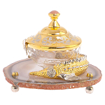 Икорница с декором "Осетр" с гравировкой на подставке из натурального камня Агат Decorative Cavair Dishes варинант исполнения - 1 | Loft Concept в Казани