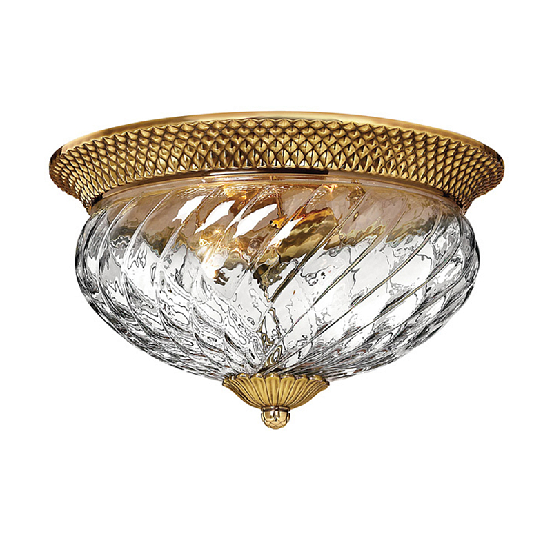 Потолочный светильник цвета латунь с прозрачным рифленым плафоном в форме чаши Hinkley Латунь Прозрачное Стекло в Казани | Loft Concept 