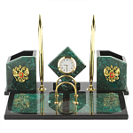 Настольный письменный набор из змеевика с часами и гербом Successful Leader варинант исполнения - 1 | Loft Concept в Казани