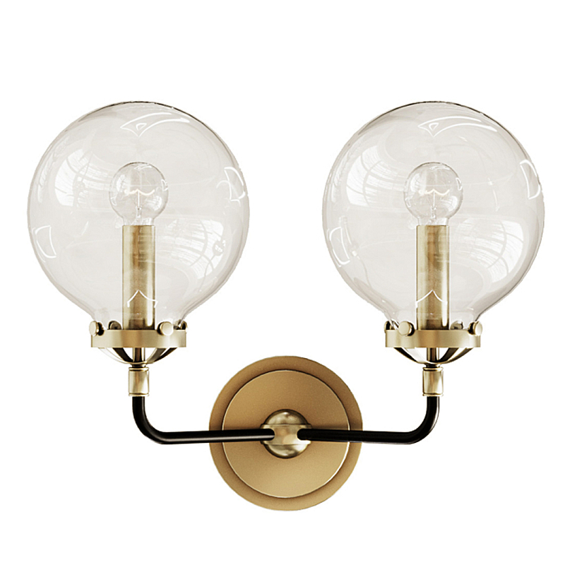 Бра Бистро Globe Clear Glass Double Sconce Brass  в Казани | Loft Concept 