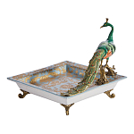 Блюдо квадратное с павлином на бронзовых ножках Eden Garden варинант исполнения - 2 | Loft Concept в Казани