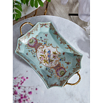 Блюдо прямоугольное из голубого фарфора с ручками и рисунком птиц и цветов Blue Garden варинант исполнения - 3 | Loft Concept в Казани