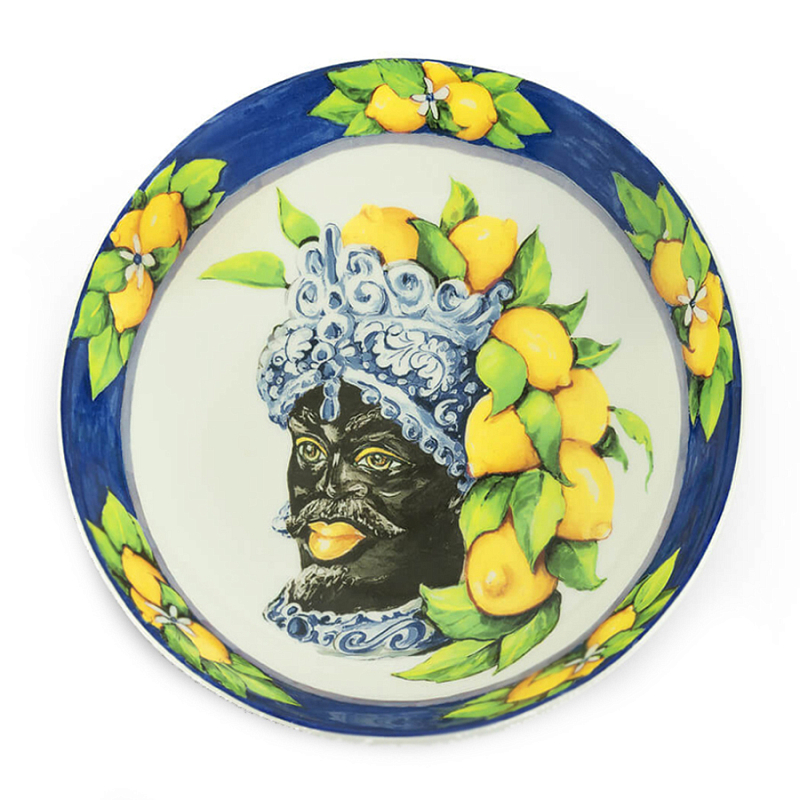 Тарелка Abhika SOUP PLATE MORO HEAD D 22,5 Blue Темно-синий Желтый в Казани | Loft Concept 