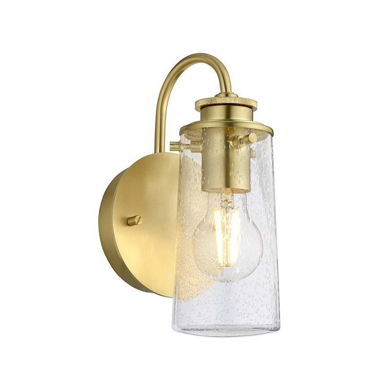 Бра цвета латунь с прозрачным цилиндрическим плафоном из пузырчатого стекла Kichler Матовая латунь Прозрачное Стекло в Казани | Loft Concept 