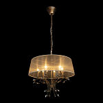 Люстра подвесная круглая с тканевым полупрозрачным абажуром и подвесками 6 ламп Gilded Elegance варинант исполнения - 3 | Loft Concept в Казани