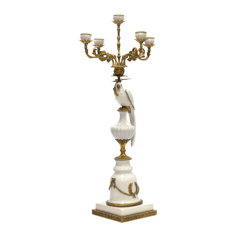 Подсвечник белый Попугай из фарфора с бронзовыми элементами Eden Garden Белый Бронза в Казани | Loft Concept 