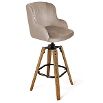 Барный стул со спинкой и подлокотниками на 4-х коричневых ножках Бежевый Велюр Ava Charm варинант исполнения - 1 | Loft Concept в Казани