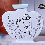 Ваза плоская белая с абстрактными черными линиями в форме лиц Faces of Imagination варинант исполнения - 4 | Loft Concept в Казани