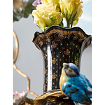 Ваза черная фарфоровая с  узором и бронзовым декором в виде веток с фарфоровой птичкой и цветами Eden Garden варинант исполнения - 4 | Loft Concept в Казани