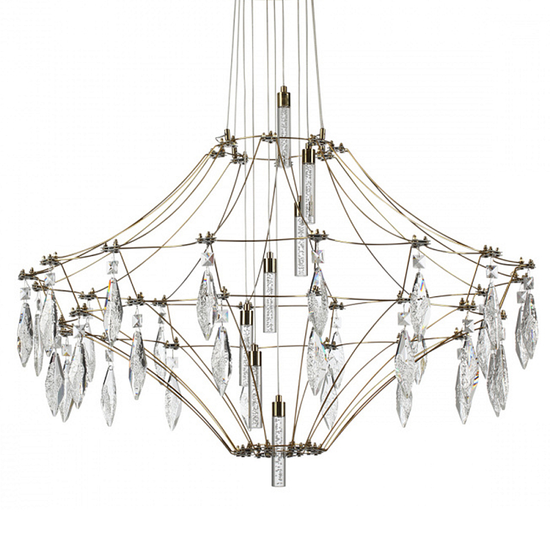 Люстра подвесная из металла с прозрачными подвесками из хрусталя Quasar 93 Золотой Хром в Казани | Loft Concept 