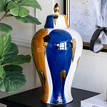 Ваза с крышкой и мазками синего и золого цвета на белом фоне Chinoiserie Ceramics варинант исполнения - 3 | Loft Concept в Казани
