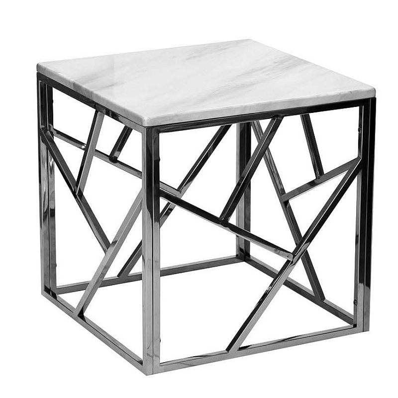 Приставной стол Serene Furnishing Chrome Marble Top Side Table Хром Белый в Казани | Loft Concept 