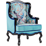 Кресло из натурального бука бирюзовое с изображением птиц и цветов Turquoise Chinoiserie Garden Armchair варинант исполнения - 2 | Loft Concept в Казани