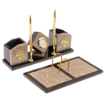 Настольный письменный набор из бежевого мрамора с часами Marble Accessory варинант исполнения - 2 | Loft Concept в Казани