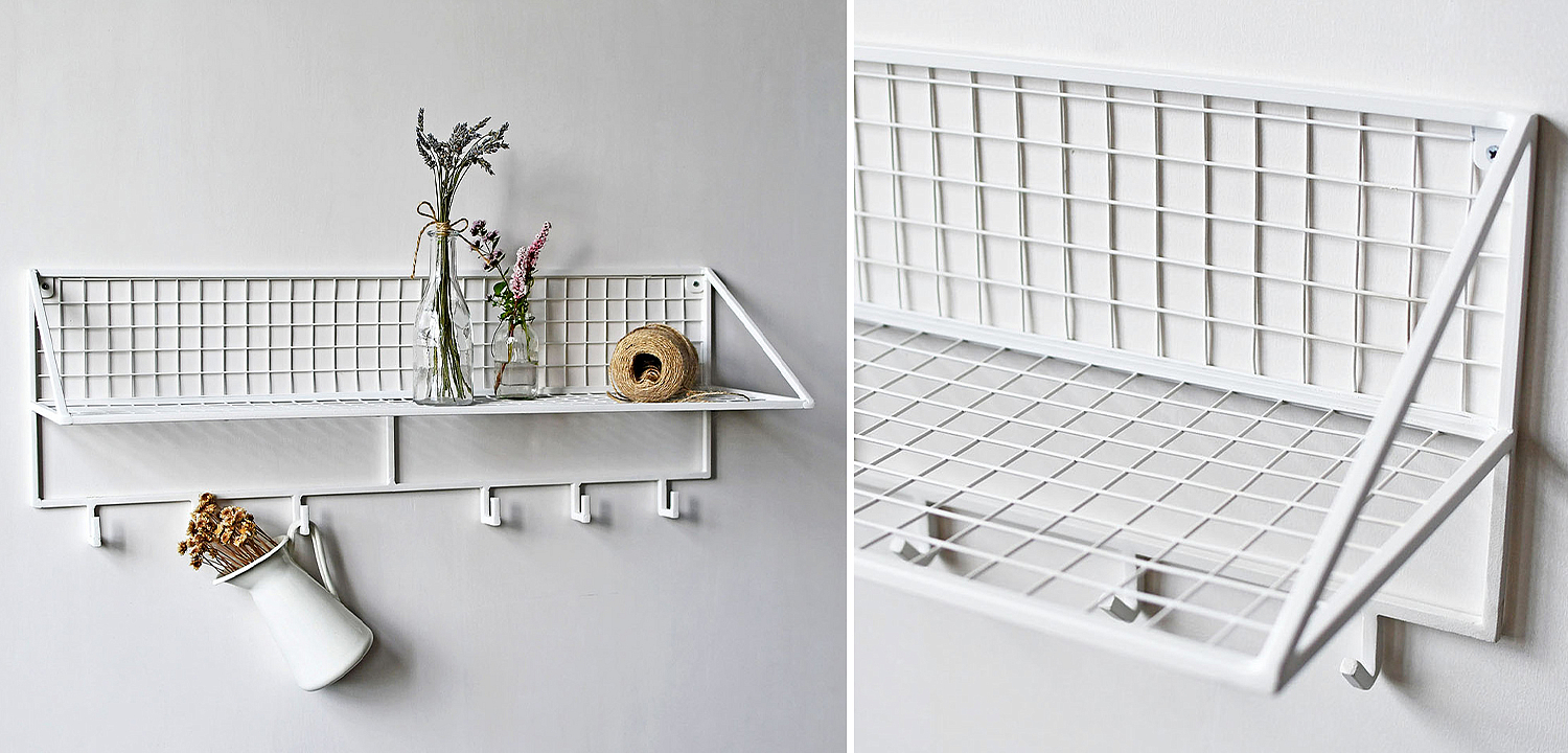 Вешалка с полкой Rhian Industrial Metal Rust Shelf White Вешалка с полкой Rhian Industrial Metal Rust Shelf White - Loft-Concept в Казани