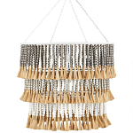 Люстра трехъярусная с декором из круглых деревянных бусин с кисточками Gray Brown Wooden Beads Chandelier варинант исполнения - 3 | Loft Concept в Казани