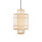 Подвесной светильник из деревянных прутьев с плафоном из натуральной ткани Light Inside the Cell варинант исполнения - 2 | Loft Concept в Казани