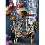 Ваза стеклянная прозрачная с бронзовым основанием в виде ветвей и фарфоровыми птичками Eden Garden варинант исполнения - 5 | Loft Concept в Казани