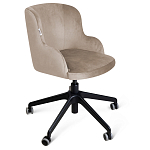 Стул с мягкой бежевой обивкой из велюра и подъемно-поворотным механизмом на черных колесиках Harper Beige варинант исполнения - 1 | Loft Concept в Казани