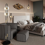 Торшер с 2-мя прозрачными стеклянными плафонами и золотистыми декоративными вставками Virelia варинант исполнения - 2 | Loft Concept в Казани