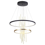 Люстра подвесная с 2-мя круглыми подвесами в черном и золотистом цвете и вертикальными подвесками Ring Horizontal варинант исполнения - 2 | Loft Concept в Казани