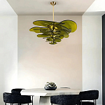 Люстра из оливкового стекла в форме листьев лотоса Glass Pink Sculpture варинант исполнения - 1 | Loft Concept в Казани