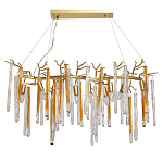 Люстра линейная золотого цвета с декоративными ветвями и длинными стеклянными подвесками в форме сосулек Droplet Chandelier варинант исполнения - 1 | Loft Concept в Казани