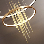 Люстра подвесная с 2-мя круглыми подвесами в черном и золотистом цвете и вертикальными подвесками Ring Horizontal варинант исполнения - 3 | Loft Concept в Казани