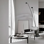 Торшер с изогнутой черной металлической стойкой и цилиндрическим плафоном Davide Groppi варинант исполнения - 7 | Loft Concept в Казани