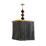 Люстра квадратная с бахромой и подвесом из деревянных бусин Psyche варинант исполнения - 1 | Loft Concept в Казани